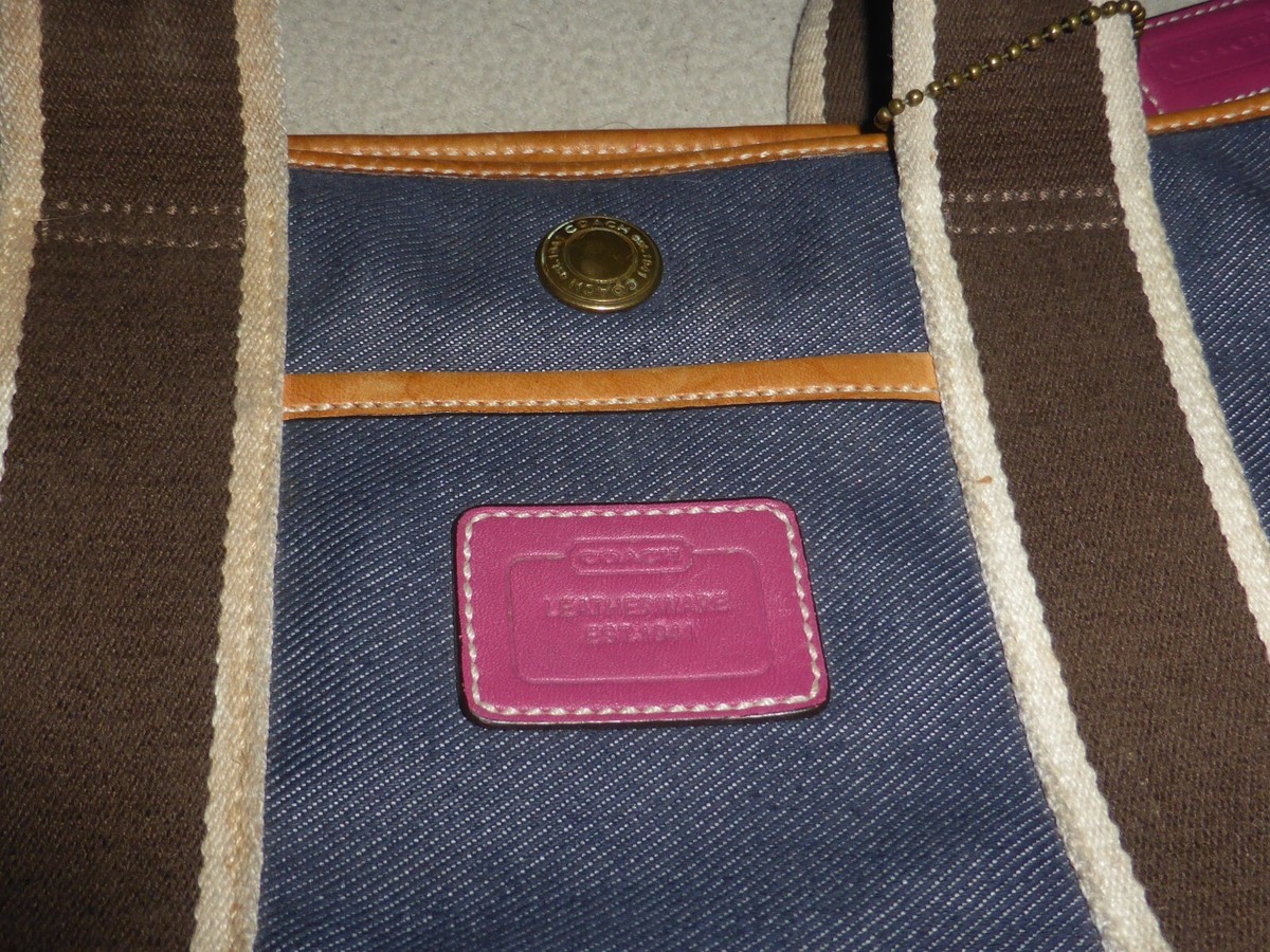 COACH デニムトートバック　4498 COACH DENIM HAMPTON WEEKENDER LEATHER TOTE BAG B04M-4498