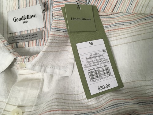 Goodfellow & Co Men's Size M Stripe Linen Blend Button-Down Long Sleeve Shirt - Picture 4 of 7