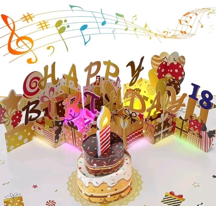 3D Pop up Birthday Cards,Happy Birthday Card Lights Music Postcards Pop up Greet