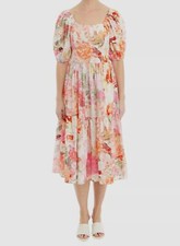 Vince Camuto Women's Pink Floral Square Neck Short Puff Sleeve Dress Size 14