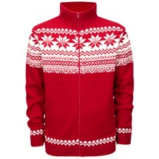 Brandit Cardigan Norweger Zipped Jumper Warm Winter Fleece Scandinavian Red