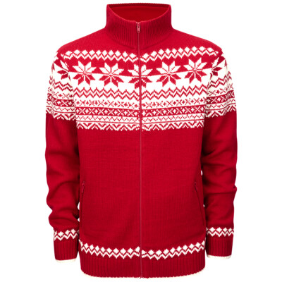 Brandit Cardigan Norweger Zipped Jumper Warm Winter Fleece Scandinavian Red