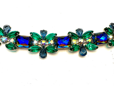 Vivid Vintage Juliana D&E Green and Peacock AB Rhinestone Chunky Bracelet