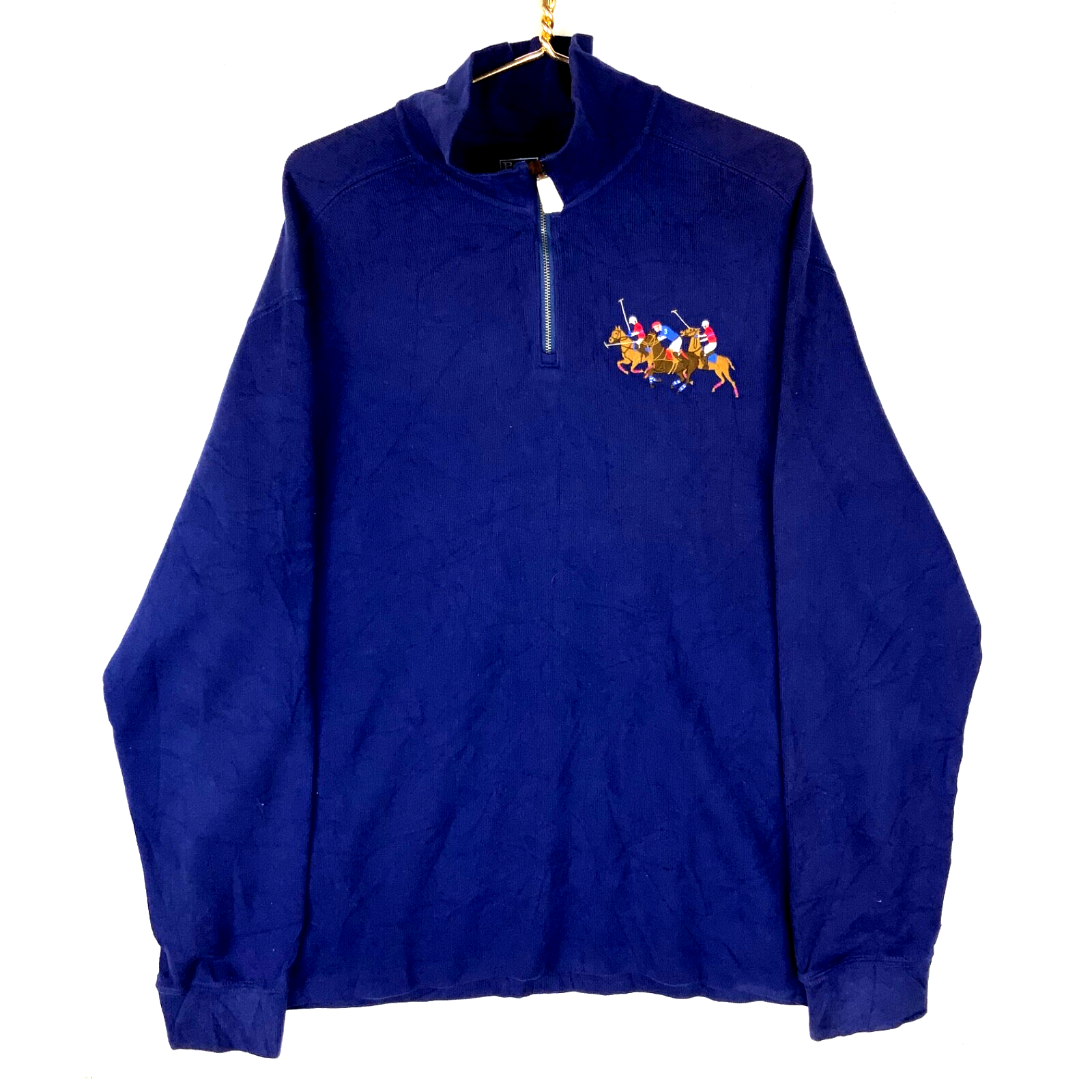 Polo Ralph Lauren vintage maglia felpa XL blu 1 4 zip Henley 3 cavalli pony