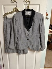 Vintage Le SUIT 2PC Black White Houndstooth Rayon Skirt Suit Size 12 Jacket Set
