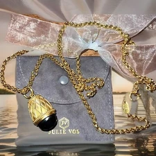 Julie Vos Beautiful Sapphire Colored Pendant 24k Gold Plated Chain Necklace NWOT