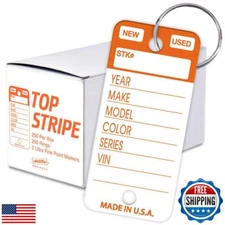 250 Tear-Proof Vinyl Poly Car Key Tags with Split Rings Included and Two Mark