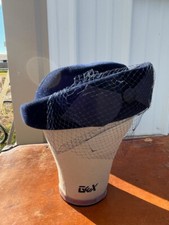 Andrea Fashions Royal/Deep Blue Velvet Pillbox Vintage Hat with Blue Lace Veil