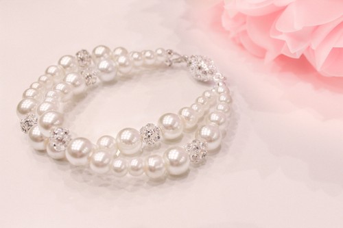 Bridal bracelet Made With 2 Strands Swarovski Pearls /Rhinestone Magnetic Clasp. - Picture 4 of 6