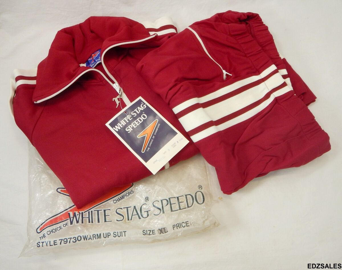 White Stag Speedo Vintage Zip Down Warm Up Track Nylon Suit White Stag Speedo Vintage Zip Down Warm Up Track Nylon Suit