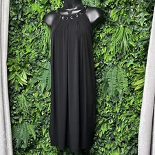 CALVIN KLEIN Dress Women 2 Black  A Line High Neck Shift Grommet Accent 1974
