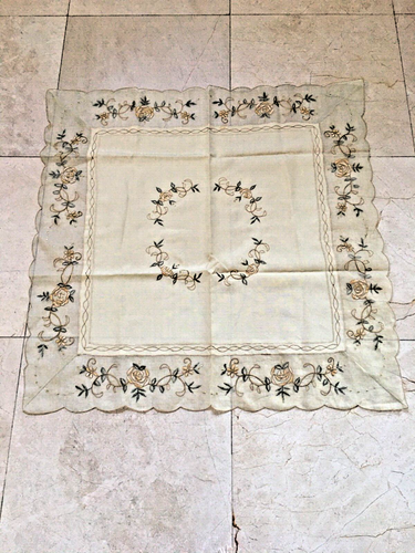 Square Sheer Fabric Cream Embroidered 32"x32" Tablecloth Topper