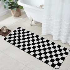 Bathroom Runner Rug, Black and White Checkered Long Machine Washable Bath Mat
