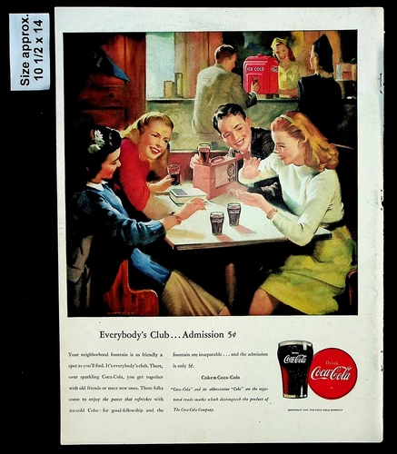 1947 Coca Cola Soda Bottle Ice Cold Club Admission Vintage Print Ad 31336