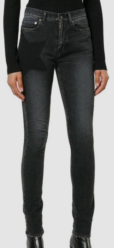 Pantaloni jeans Saint Laurent donna neri stella skinny vita media denim $950 FR 26 US 2