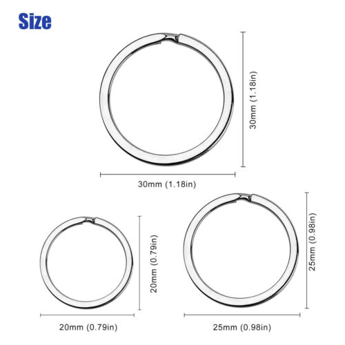 50/100/150 Stainless Steel Key 20-25-30mm Rings Split Hoop DIY Flat Metal Chains - Picture 2 of 12
