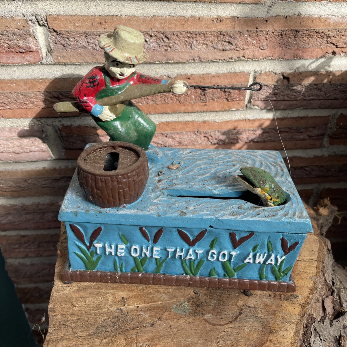 Cast Iron Fisherman Mechanical Coin Bank, 