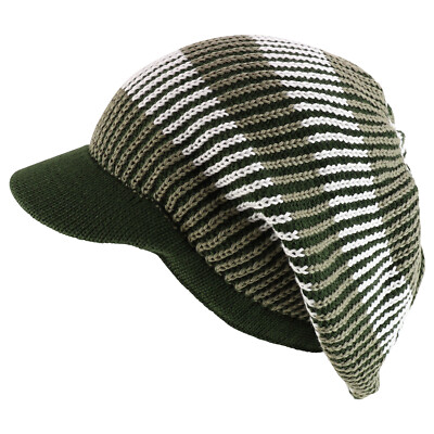 Striped Dreadlock Deep Shell Knitted Cotton Beanie Visor Cap - FREE SHIP