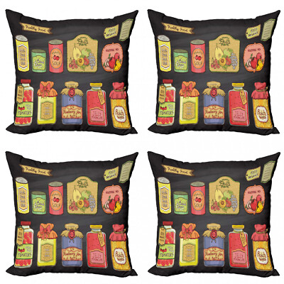 Retro 4 Teiliges Kissenbezugs Set Hand Drawn Can Waren Entwurf