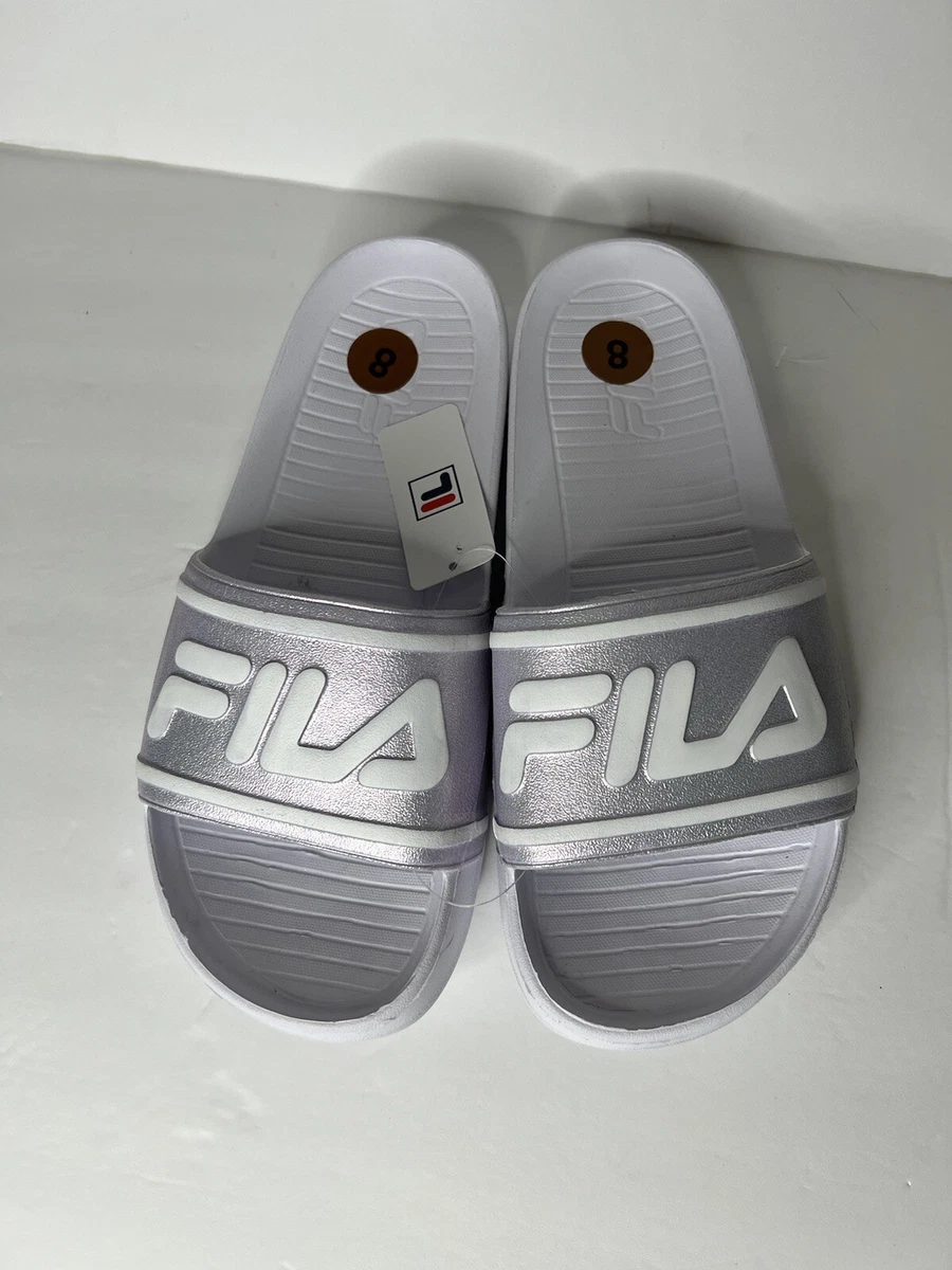 Fila Womens Classic Sleek Slides Size 8 Glitter Metallic Light