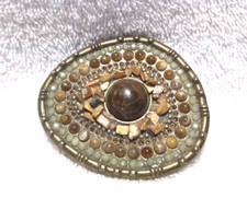 Small Brown Stone Buckle With Beads Crystals Stones All Around Great Vintage