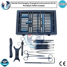 New Dental Oral Surgery & Surgical Instruments Kit 15 Pcs Black Coated