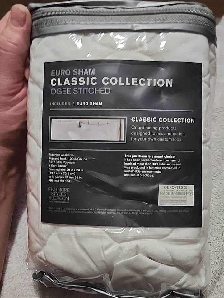 Liz Claiborne Euro Sham Colección Clásica 29" x 29" Blanco Ogee Algodón Cosido Foto 3 de 4