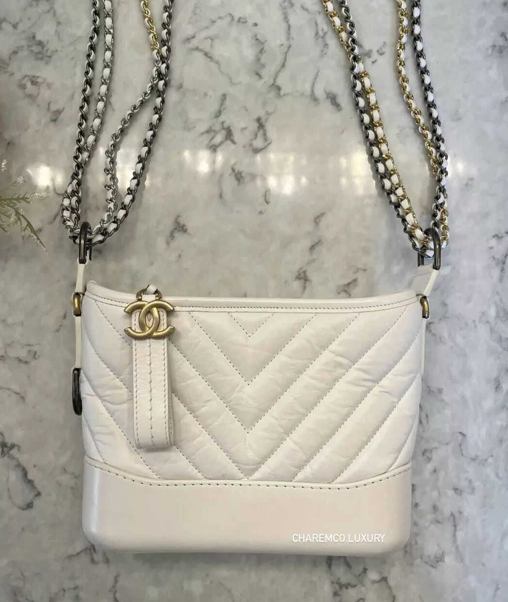 CHANEL Quilted Leather Mini Gabrielle Messenger Bag White Black