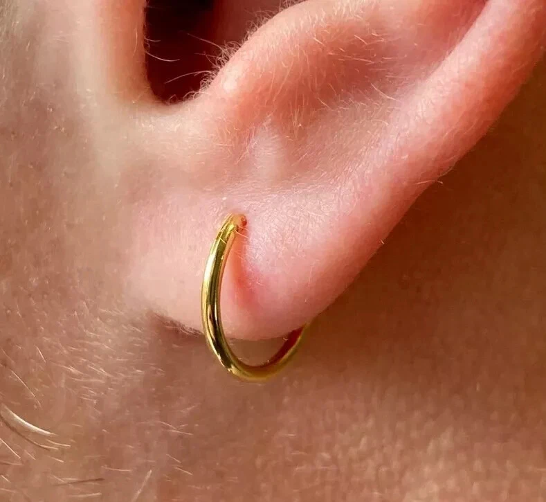 Everyday Wear Thin Solid Metal Men's Hoop Earing 14k Yellow Gold Plated Silver - Image 2 of 4