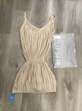 NWT Cupshe Swim Beach Cover Up Short Crochet Dress Knit Women s Sz S Beige