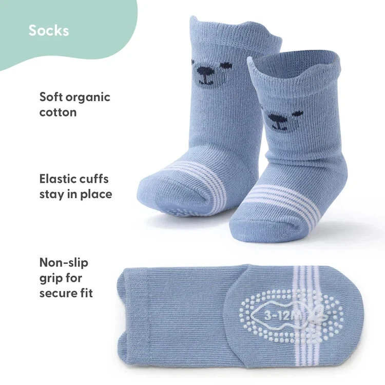 Baby Boys 12 Pack Organic Cotton Socks, Blue/Grey 0-3 Months by The Peanutshell - Image 2 of 4