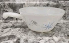 Vintage Fire King Blue Atomic Starburst Soup Bowls With Handle MCM Milk Glass
