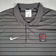 Nike Cincinnati Reds Polo Shirt  XL Gray Black Stripe Embroidered Swoosh Dri Fit