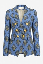 Veronica Beard Double Breasted Printed Blazer Blue Gold Size 2 Sample