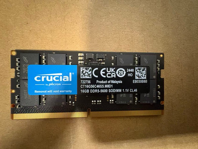 Crucial 16GB DDR5 5600MHz SODIMM Laptop RAM CT16G56C46S5.M8D1