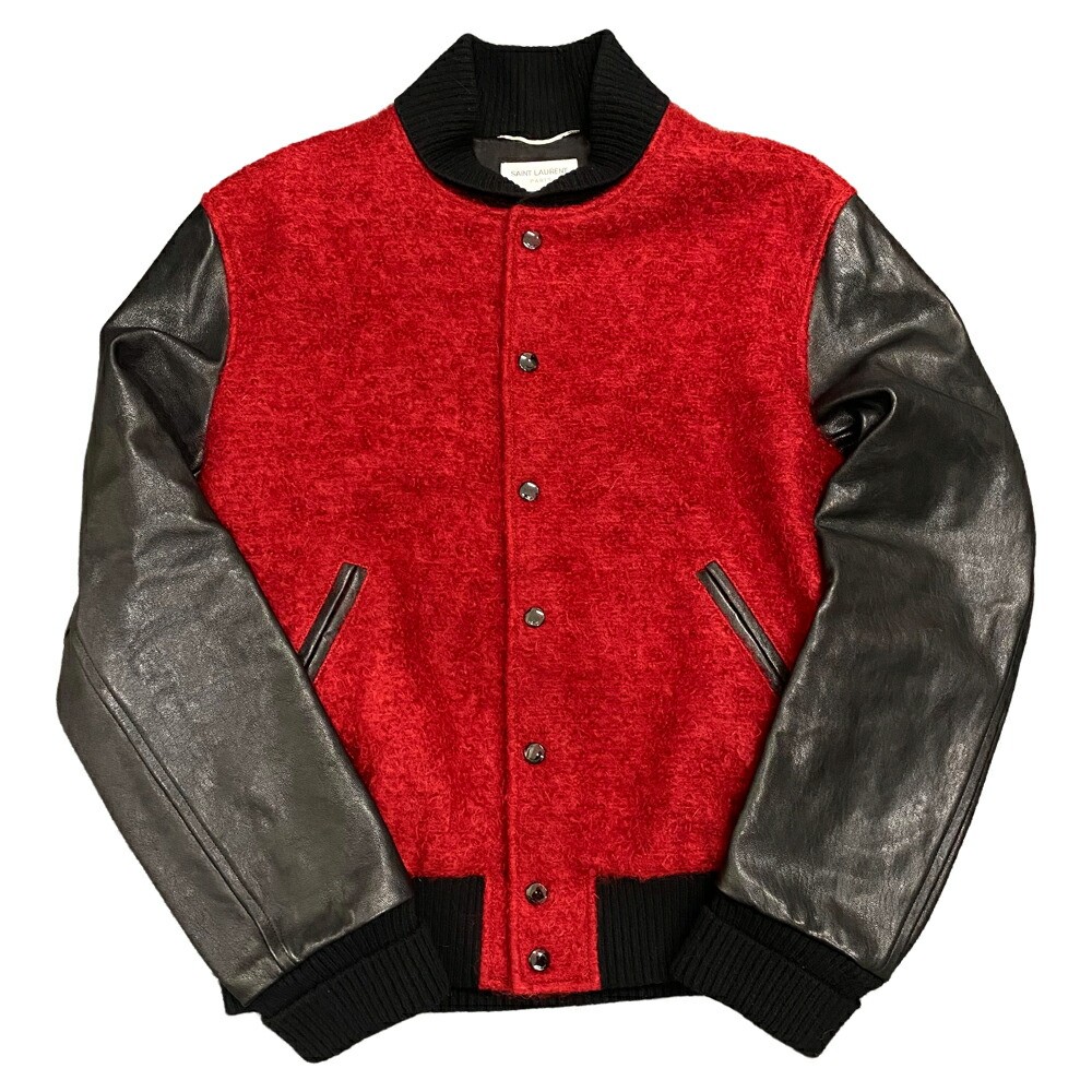 Giacca Saint Laurent Varsity rossa lana e pelle taglia 48 usata