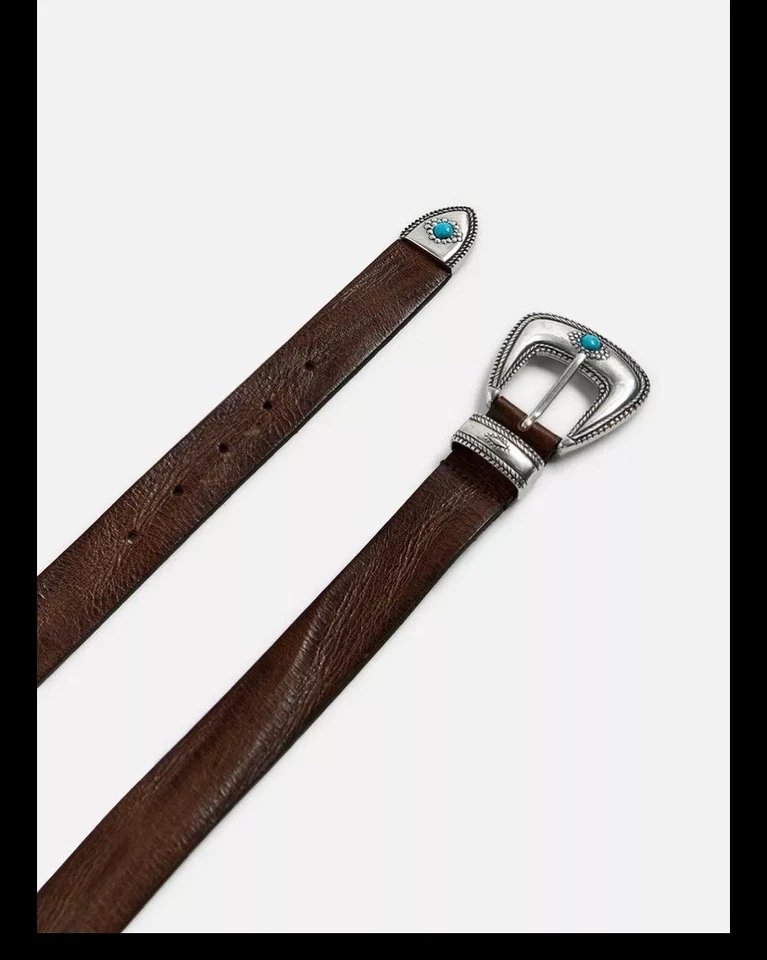 Zara 男式复古效果皮革腰带(全新)棕色 S 码 — 第 2/4 张图片