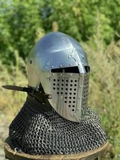Medieval Roa Bascinet Helmet Steel Knight Armor with Visor  Chainmail LARP Helm