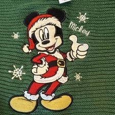 Disney Mickey Mouse Christmas Graphic Green Knit Cotton Pullover Sweater 12M