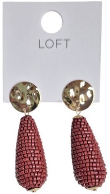 Loft Molded Coin Beaded Drop Earrings Smoked Paprika Brown Goldtone 903507 New