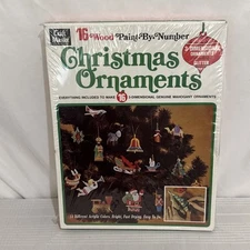 Craft Master Paint by Number 16 Wood Christmas Ornaments VINTAGE 1972 NEW SEALED