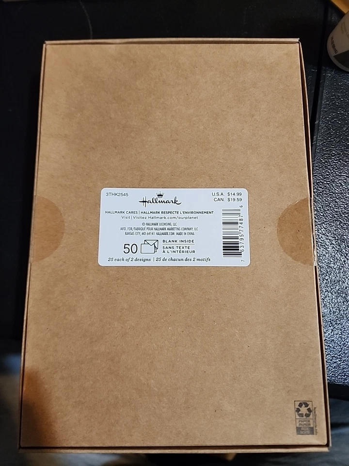 Hallmark Blank Thank-You Notes Black and White Brushstrokes 50 Cnt 2 Designs - Image 2 of 2