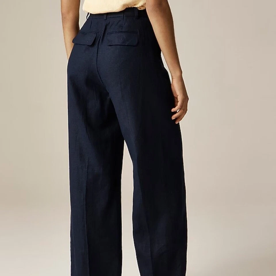 Pantalón Essential Mujer J Crew Pierna Ancha Lino Azul Talla 8 Foto 2 de 4