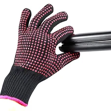 Heat Resistant Glove for Hair Styling, Flat Iron and Curling Wand, Pink Edge
