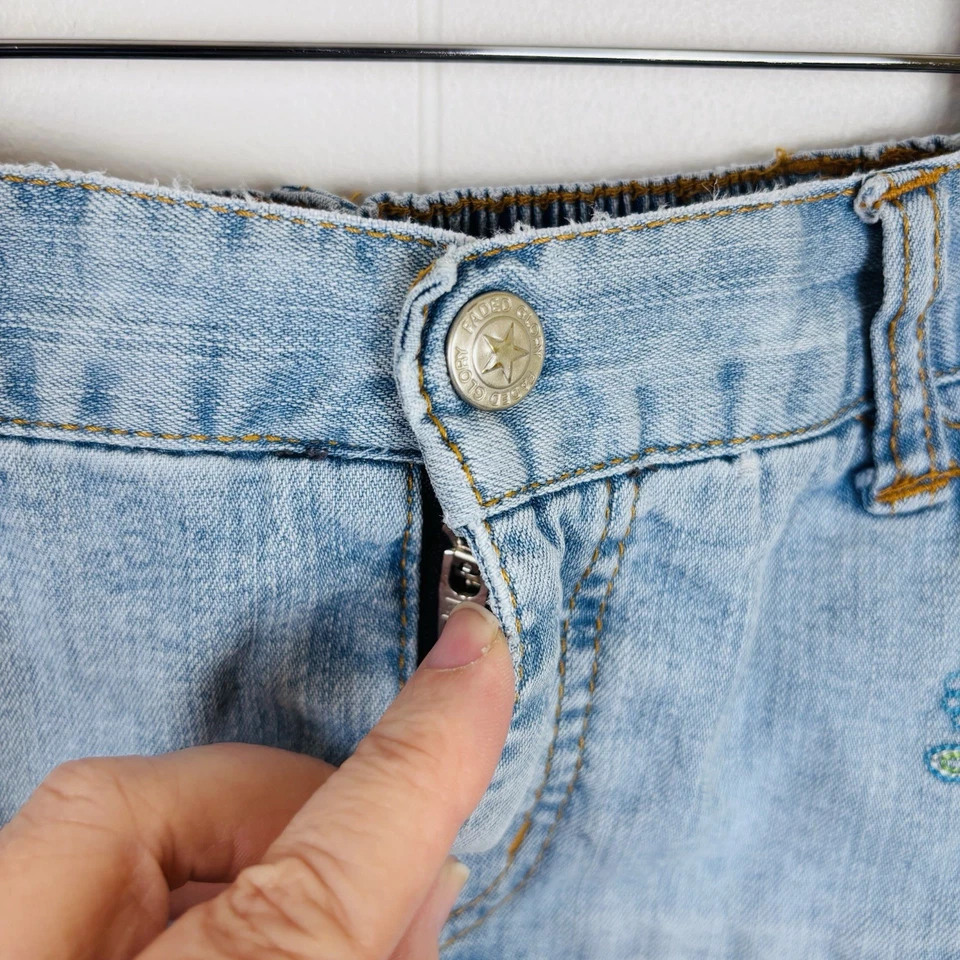 Vintage Y2K Faded Glory 6-7Y Girls Denim Jean Skorts Boho Embroidered Flowers - Image 4 of 4