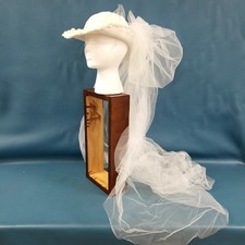 Vintage White Wedding Veil Bridal Cap Hat Veil 80s Cowboy Style