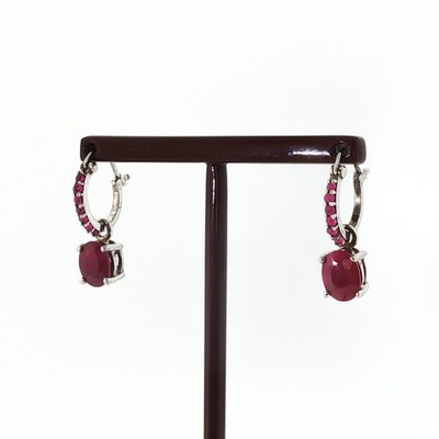 Sterling Silver Ruby Oval Drop Earrings | 925 #70296
