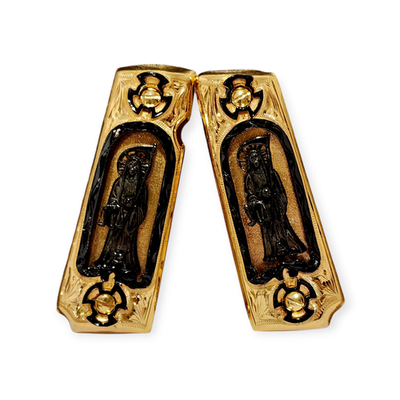 Santa muerte mexican Cachas black gold 1911 pistol gun grips