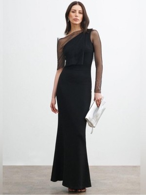 Marcella NYC Valerian European Ponte One Shoulder Maxi Dress Size Medium Black