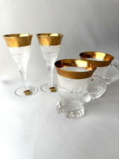 Moser Crystal Mug Pair Splendid Gilt-Cut Wine Glass Pair